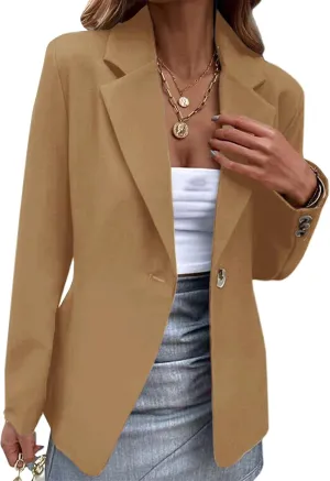 YMING Women's Long Sleeve Slim Suit Jacket Lapel Open Blazer Casual Button Down Work Office Cardigan Overcoats