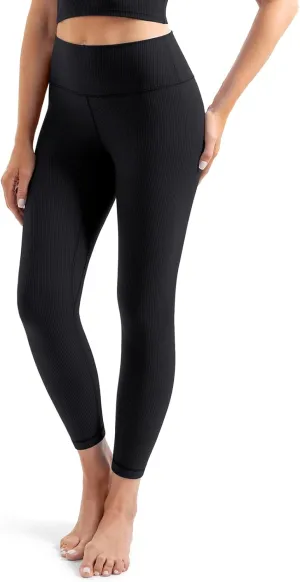 YUNOGA Women's Ribbed High Waisted Tummy Control Leggings Buttery 25" Inseam Workout Yoga Pants