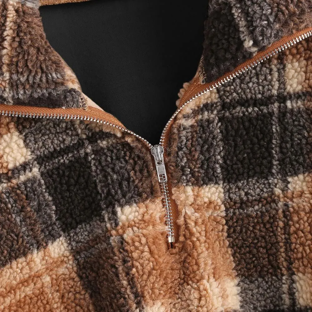 ZAFUL Women's Faux Fur Pullover Half Zip Long Sleeve Crop Sweatshirt Tops