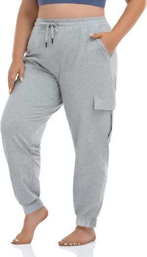 ZERDOCEAN Women's Plus Size Cargo Sweatpants Active Workout Casual Sweat Pants Joggers Pants Pockets Drawstring