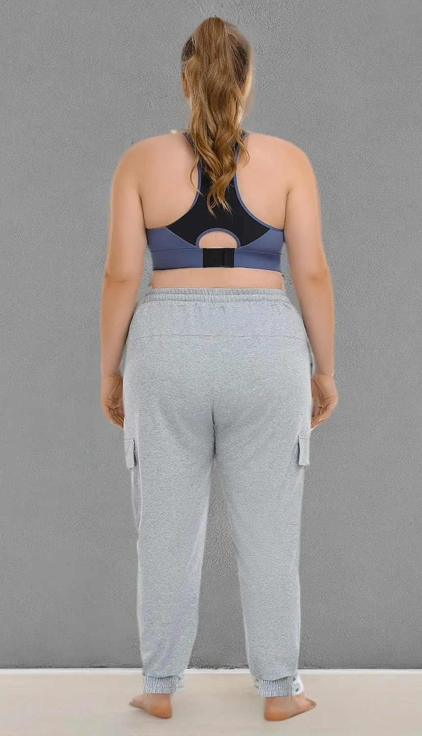 ZERDOCEAN Women's Plus Size Cargo Sweatpants Active Workout Casual Sweat Pants Joggers Pants Pockets Drawstring
