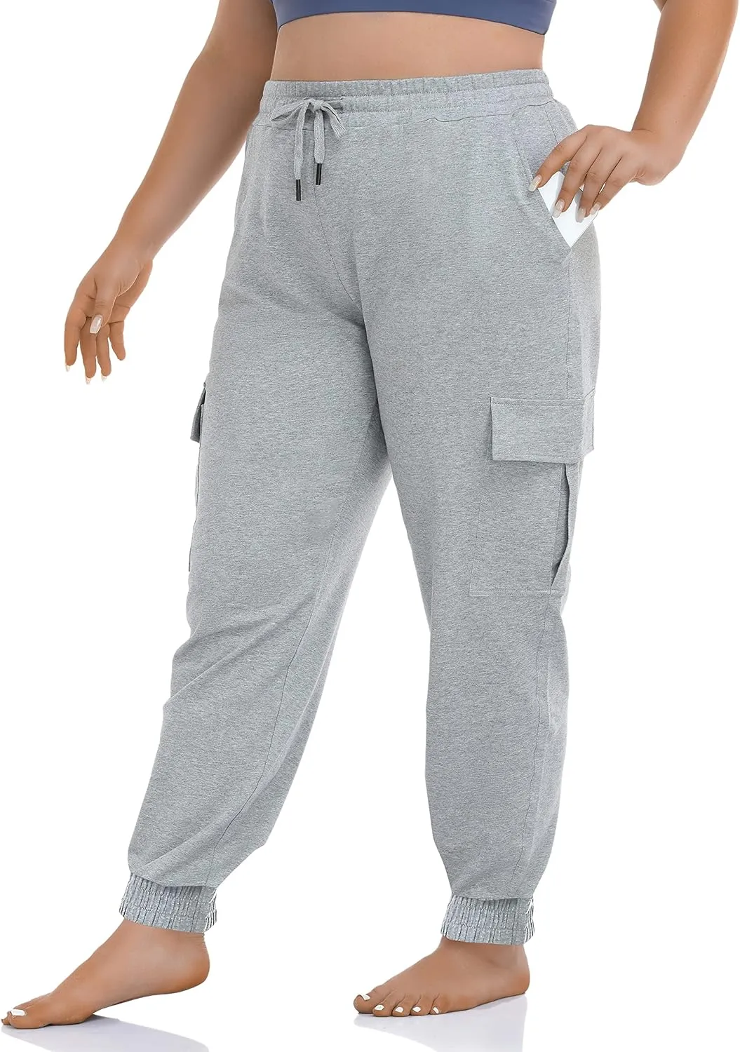 ZERDOCEAN Women's Plus Size Cargo Sweatpants Active Workout Casual Sweat Pants Joggers Pants Pockets Drawstring