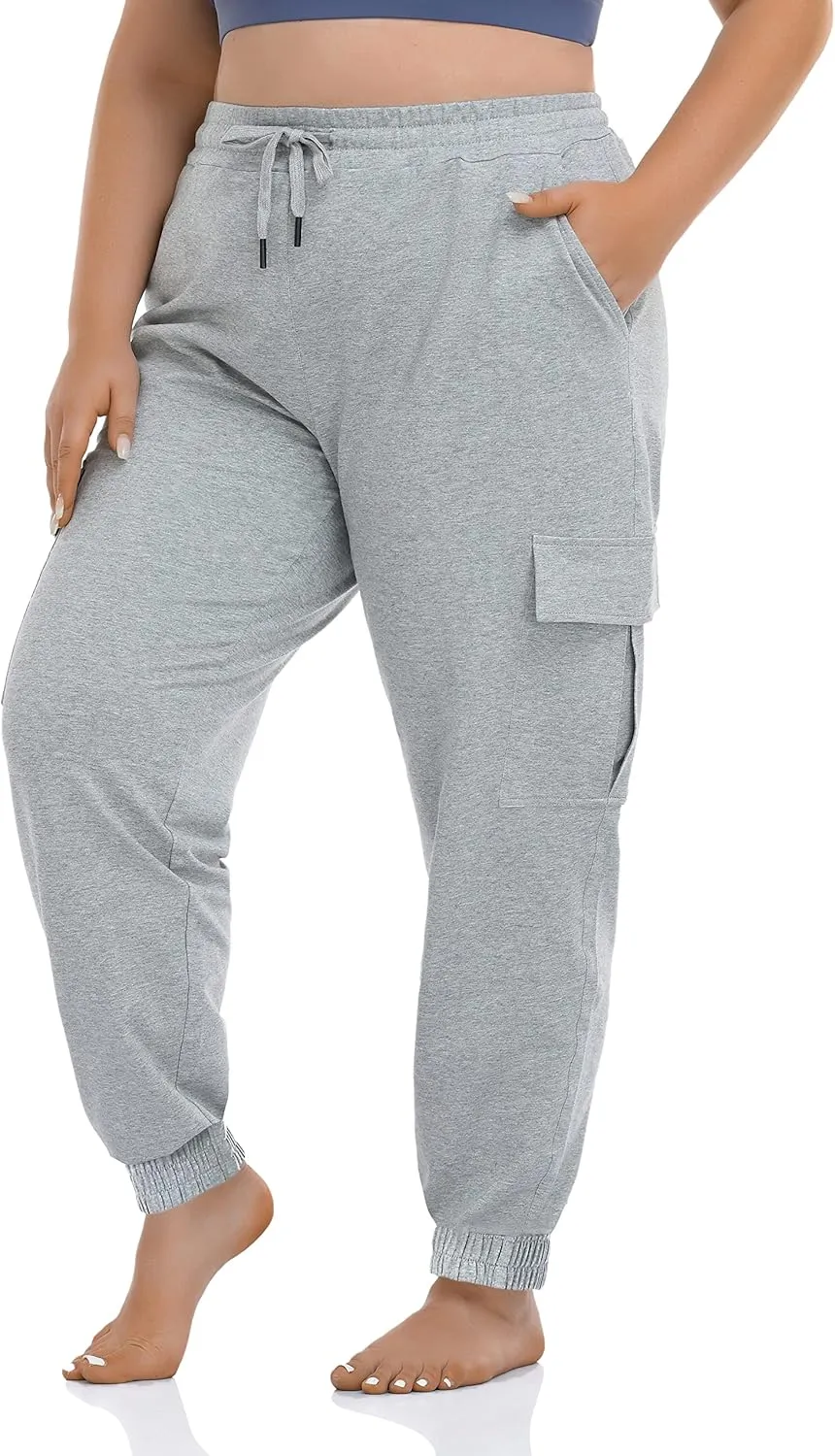 ZERDOCEAN Women's Plus Size Cargo Sweatpants Active Workout Casual Sweat Pants Joggers Pants Pockets Drawstring