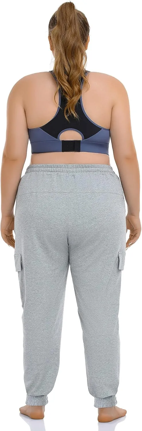 ZERDOCEAN Women's Plus Size Cargo Sweatpants Active Workout Casual Sweat Pants Joggers Pants Pockets Drawstring