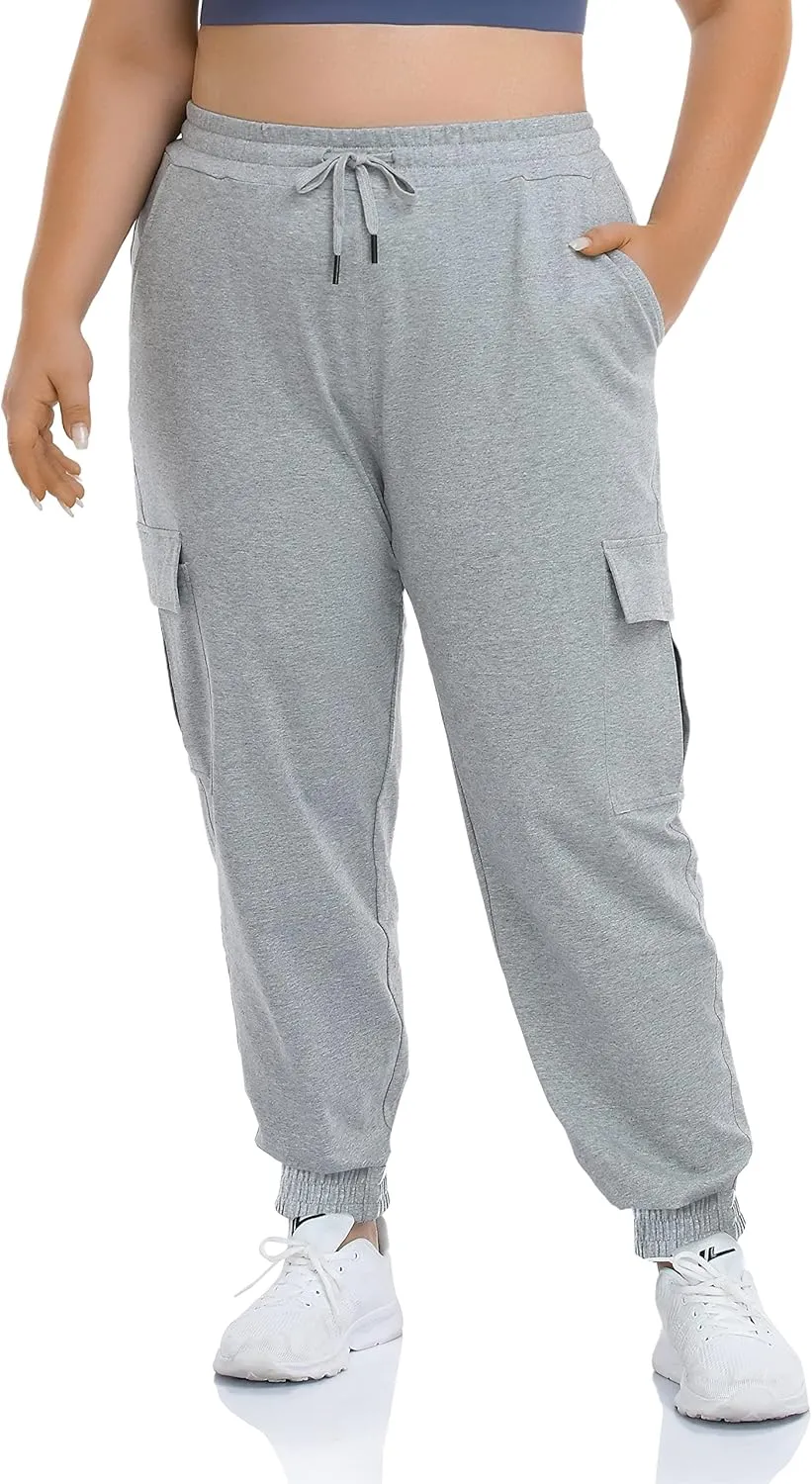 ZERDOCEAN Women's Plus Size Cargo Sweatpants Active Workout Casual Sweat Pants Joggers Pants Pockets Drawstring