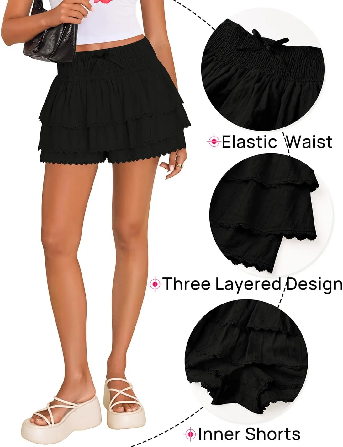 ZESICA Women's Summer Boho Ruffle Tiered Mini Skirt 2025 High Waist Skorts Flowy Casual Beach Shorts
