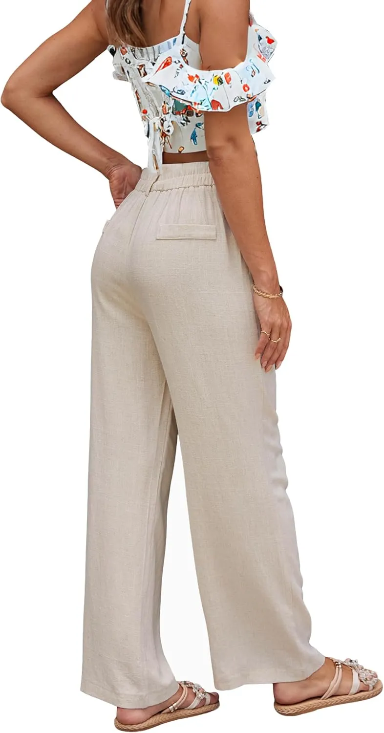 zsangbee Womens Linen Pants Summer Dressy Beach Wide Leg Linen Trouser Work Business Casual Slacks
