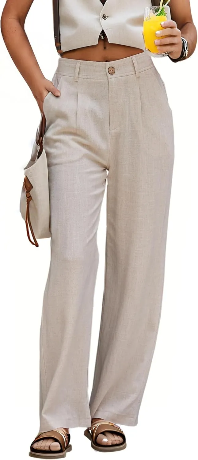 zsangbee Womens Linen Pants Summer Dressy Beach Wide Leg Linen Trouser Work Business Casual Slacks