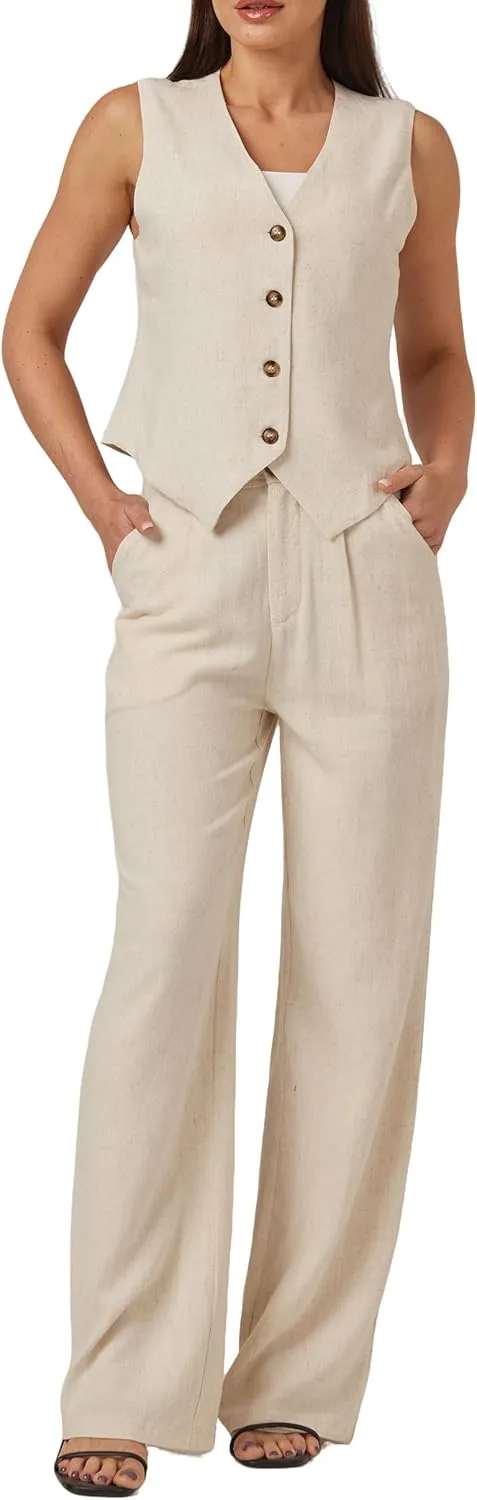 zsangbee Womens Linen Pants Summer Dressy Beach Wide Leg Linen Trouser Work Business Casual Slacks