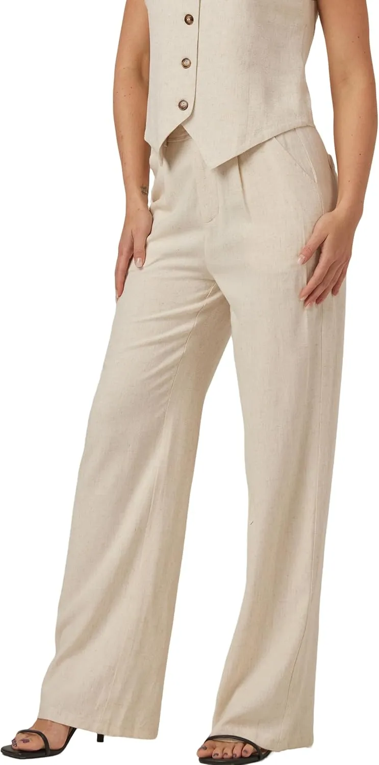 zsangbee Womens Linen Pants Summer Dressy Beach Wide Leg Linen Trouser Work Business Casual Slacks