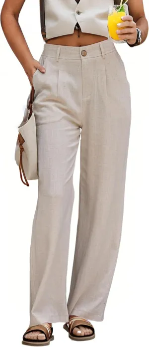 zsangbee Womens Linen Pants Summer Dressy Beach Wide Leg Linen Trouser Work Business Casual Slacks