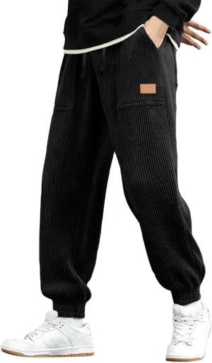 ZYXTIM Men's Corduroy Sweatpants with Pockets Drawstring Fashion Casual Cargo Trousers Plus Size Elastic Waist Going Out Pant