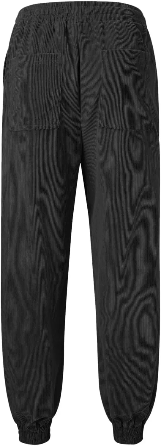 ZYXTIM Men's Corduroy Sweatpants with Pockets Drawstring Fashion Casual Cargo Trousers Plus Size Elastic Waist Going Out Pant
