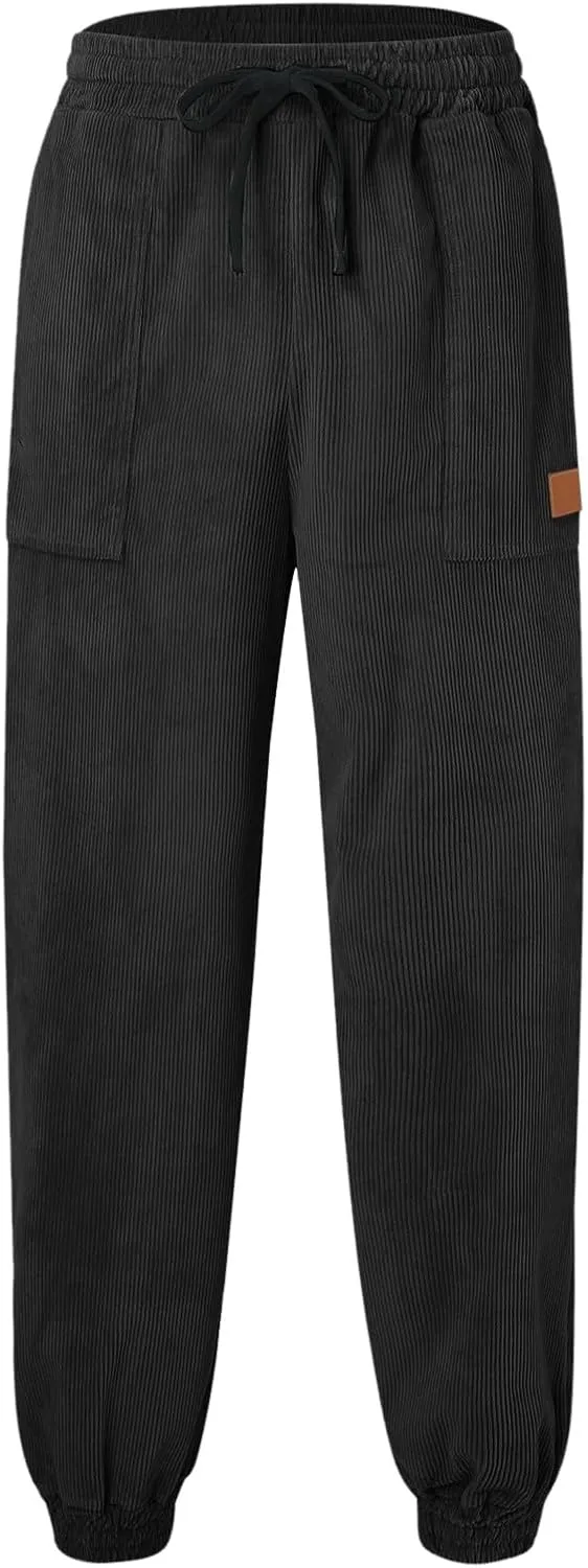 ZYXTIM Men's Corduroy Sweatpants with Pockets Drawstring Fashion Casual Cargo Trousers Plus Size Elastic Waist Going Out Pant